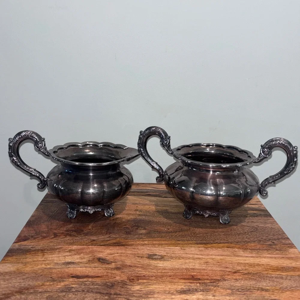 Victorian Plate EPBM 377 Silver‎ Creamer and Sugar Bowl Set Vintage Ornate